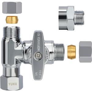 YUHX Brass Angle Stop Add-A-Tee Valve, 3/8 Inch Compression Outlet Easy Connect 3 Way Diverter 3/8"x3/8"x1/4" or3/8"Ice Maker RO System T