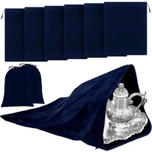 Ferraycle Silver Storage Bags Oversized 24 x 32 Inch Zipper Anti Tarnish Cloth Bag for Silver Storage, Tray, Jewelry, Flatware, Vase, Polishing,Tarnish Cleaning(Navy)
