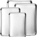 CEKEE Baking Sheet Set of 4, Stainless Steel Cookie Sheets for Baking, 0.8mm Heavy Duty Nonstick Baking Pans, 9/10/12/16 Inch Baking Trays for Oven, Non Toxic & Mirror Finish & Easy Clean