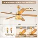 Chandelier Caged Ceiling Fans With Lights And Remote, Gold 60 In
6 Speed, 3 Timer, E26 Bulbs Lighting, Remote APP Control, 2 Blade Reversible Color for Bedroom, Indoor, Living Room