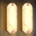 14.17in Alabaster Wall Sconces, Natural Marble Wall Light Set of Two, Modern LED Alabaster Sconces for Living Room Indoor Wall Lamps for Dining Room Stairs Bedroom,Brushed Gold, 2 Pack