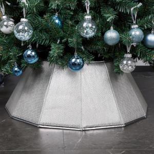 Blissun Fabric Christmas Tree Collar, Shiny Christmas Tree Ring, Willow Christmas Tree Skirt for Christmas Indoor Decorations (Shiny Silver)