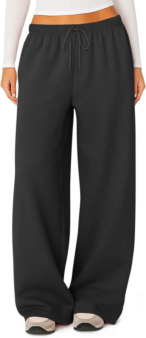 HeSaYep Women's Fleece Lined Sweatpants Winter Warm Wide Leg Sweat Pants Baggy Casual Pants with Pockets (Black)