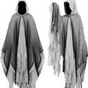 Grim Reaper Cloak With Hood Black Medieval Renaissance Cloak Ghost Cape Halloween Cosplay Witch Wizard Demon Vampire Costume (One Size, Grey)