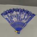 Pack Of 5 Handheld Chinese Folding Fan Lace Hand Fans for Women Foldable Bulk for Party Wedding Church Dancing (Blue)