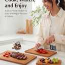JINGNING Deep-Carbonized Bamboo Cutting Board Set for Kitchen with Wood Storage Stand, Deep Juice Grooves, Easy-Grip Handles & Non-Slip Pads, Premium Kitchen Gift