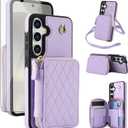 Phone Case for Samsung Galaxy S25 Plus S25+ 5G Wallet Cell Cover with Tempered Glass Screen Protector Wrist Crossbody Strap RFID Blocking Card Holder S25Plus 25S + S 25 25+ SM-S936U Women Girls Purple