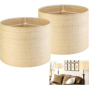 GO&SO Large Drum Lamp Shades Set of 2 Woven Lampshades, 16" L x 12" H (E26 Spider),Farmhouse Lampshades For Floor Lamps & Table Lamps, Hand Crafted Replacement Lamp Shade, Easy Assembly Required