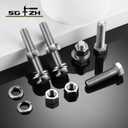 1/2-13 x 1-1/4" Hex Head Screw Bolt, Nuts, Flat & Lock Washers, 10Pcs 18-8 (304) Stainless Steel, Fully Threaded, by SG TZH