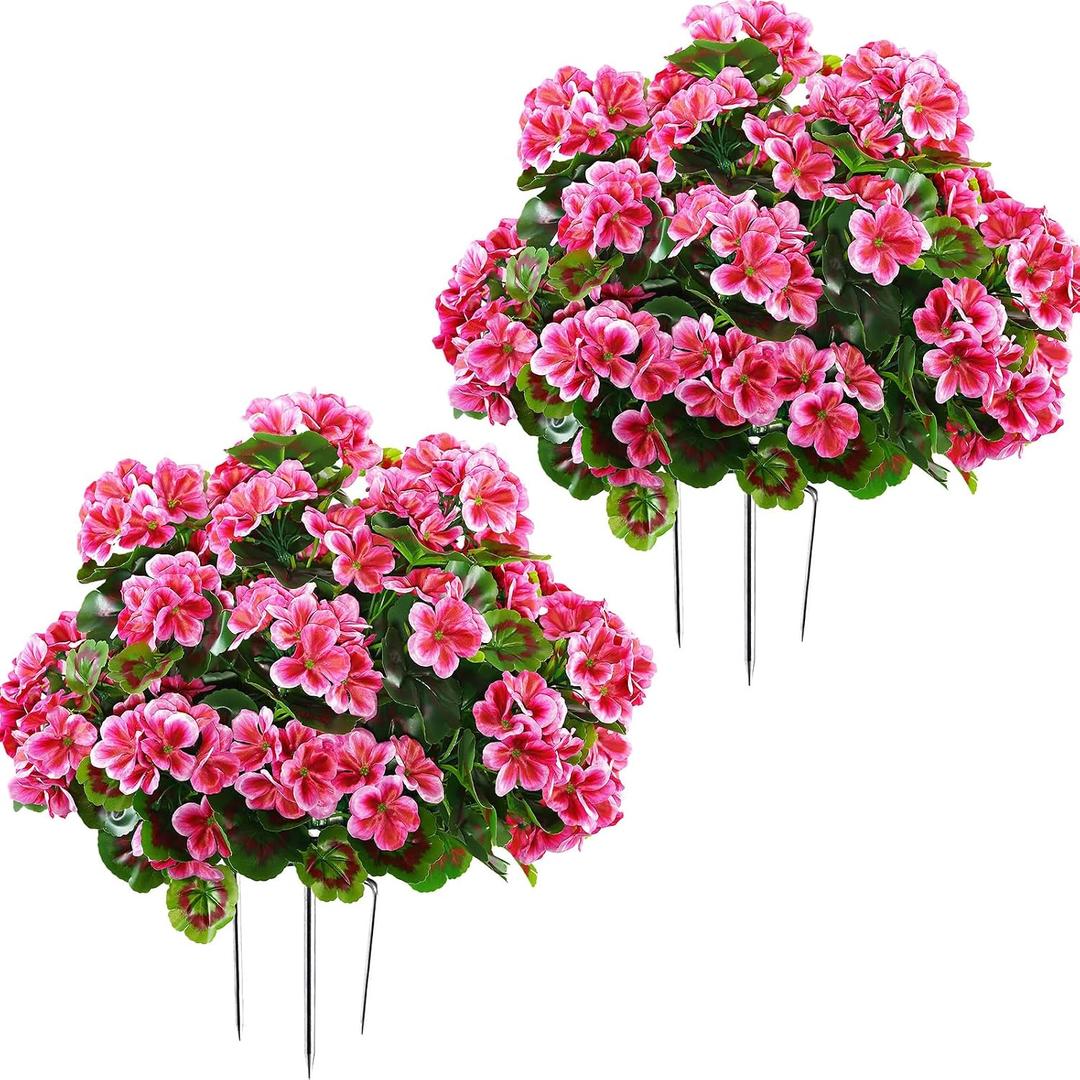 Artificial Topiary for Outdoors 18 Geranium Flower Ball, Outdoor Topiary Artificial Plant for Front Door, Garden, Yard, Patio(2, Pink)