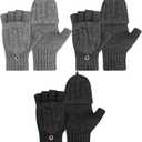 SATINIOR 3 Pairs Winter Fingerless Wool Gloves Warm Knitted Convertible Mittens Flap Cover Texting Mittens for Women Men (Multicolored)