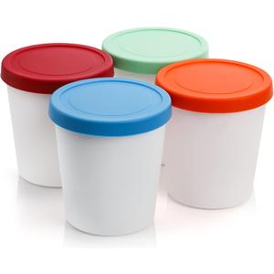 Peohud 4 Pack Ice Cream Containers, 1 Quart Freezer Storage Tubs with Silicone Lids for Ice Cream, Sorbet and Gelato, Freezer Dishwasher Safe