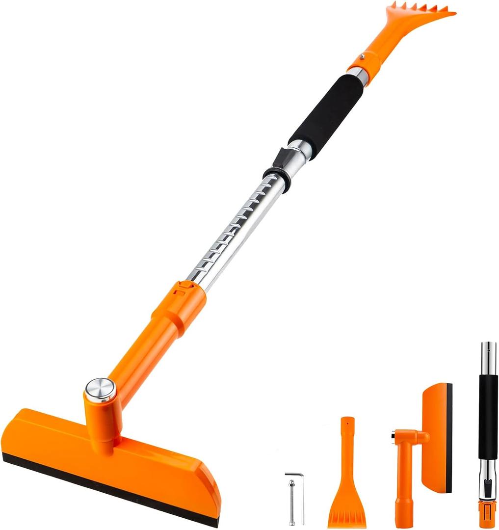 49.2inch Ice Scraper and Snow Brush for Car Windshield,Extendable Snow Removal Tool with Foam Grip and 360 Silicone Brush Head for Car SUV Truck Auto (Orange)