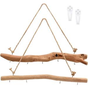 15Inch Driftwood Wall Hanging Jewelry Organizer - 2pcs Rustic Wood Tree-Shaped Wall Decor with 4/5 Hooks for Rustic, Boho & Farmhouse Home