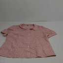 Allegra K Women's Peter Pan Collar Plaid Shirt Puff Short Sleeve Button Down Blouses Casual Summer Gingham Tops XL