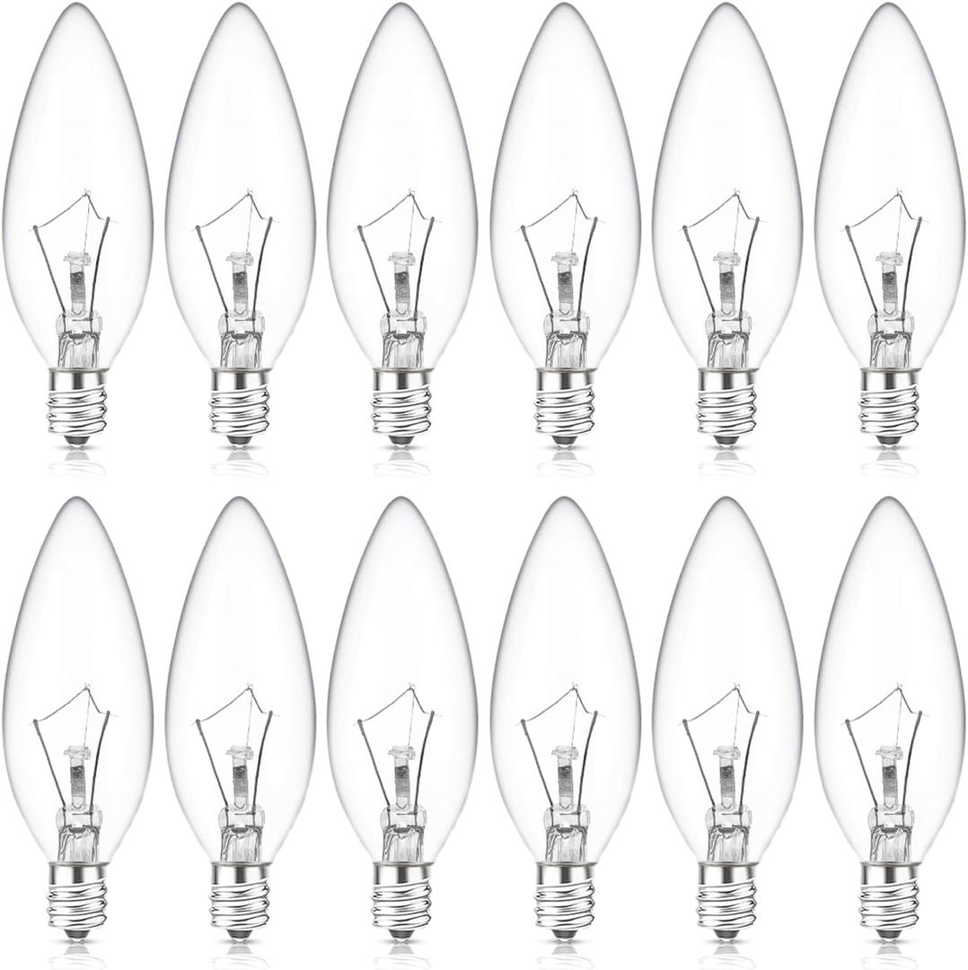 MEQIQTEK E12 Candle Light Bulbs 25W Warm White 2500K, 250Lumen - B10 Clear Candelabra Base Bulbs Dimmable Chandelier Light Bulbs for Ceiling Fan, Pendants or Outdoor (12 Pack)