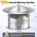 10 Inch Chimney Cap, Stainless Steel Cone Top Chimney Cap with Screen, Adjustable and Reinforced Round Chimney Cap, Chimney Cover for Vents,Rain Cap for All-Round Chimney