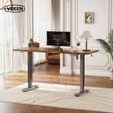 Veken 55 Inch Large Electric Standing Desk, Heights Adjustable, Sit to Stand Up, Work Home Office Computer Table for Study, Walking Pad, Writing, and Games, Wooden Desktop Desks, Brown, 5523.6 Inch