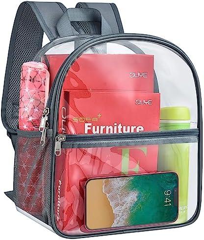 Paxiland Clear Backpack Stadium Approved 12×12×6 with Reinforced and Wider Shoulder Straps, Small Clear Bag for Schools, Concerts, Work, Festivals and Sporting Events - Grey