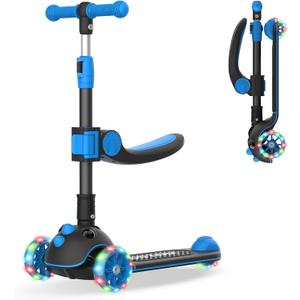Gotrax KS3 Pro Folding Kick Scooter for Kids, One Key Removable Seat & 3 Extra Wide PU Light-Up Wheels and Anti-Slip Deck, Adjustable Height Handlebar and Lean-to-Steer Scooter for Children Aged 2-8