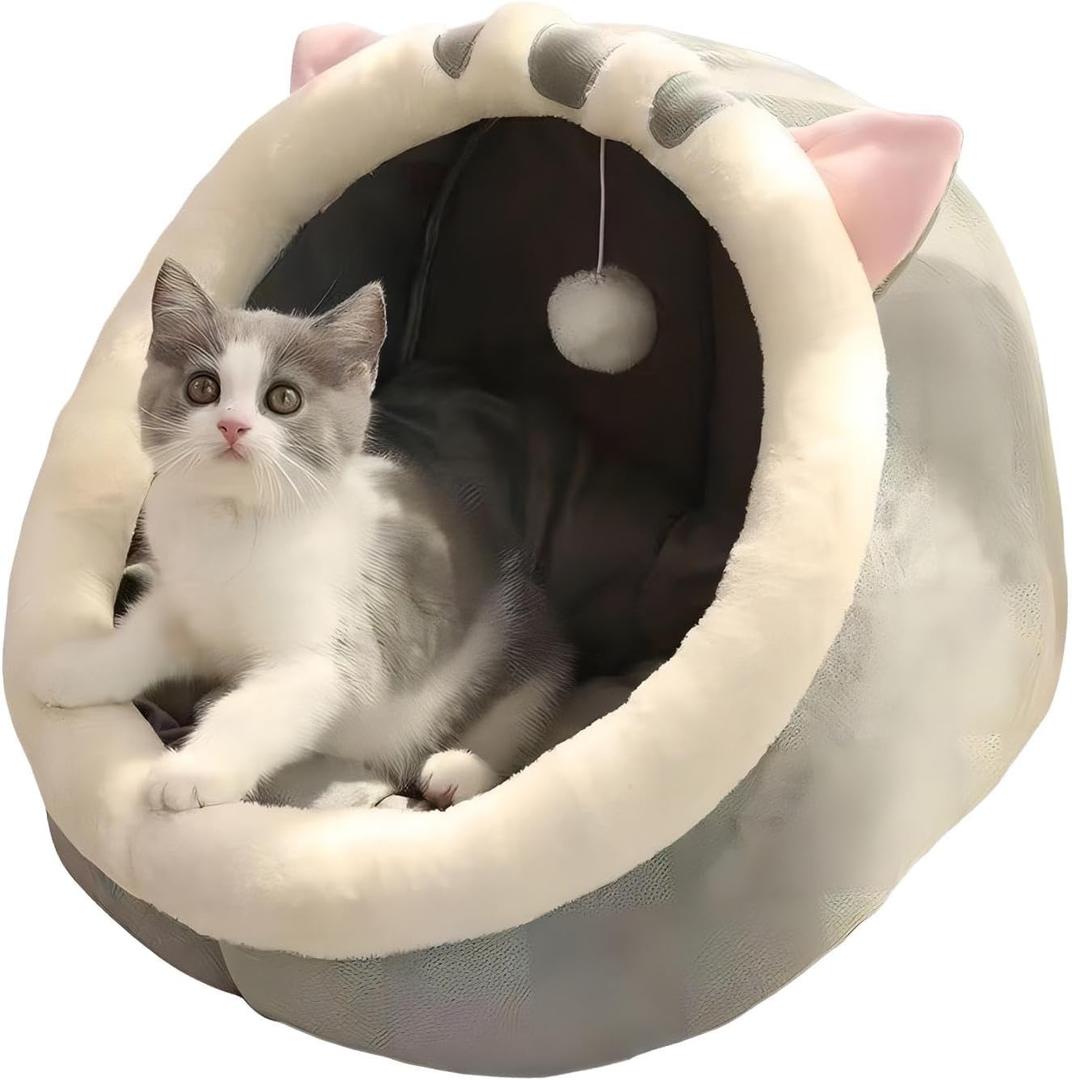 PUXING Cat Bed for Indoor Cats Cat Cave Bed Cat House Cat Tent Hideaway Pod for Indoor Cats Felt Kitten Beds Covered Cat House for Ultimate Cozy Comfort(Size:M)