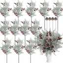Nagobi 12 Pcs Christmas Snow Frosted Pine Branches, Snowy Artificial Cedar Picks with Red Berries Pine Cones, 18 Realistic Faux Winter Greenery for Vase DIY Garland Wreath Xmas Home Decor (White)