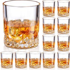 Mimorou 12 Pack Whiskey Glasses 10 oz Old Fashioned Glasses in Bar and Party Bourbon Glass, Rocks Glass, Cocktail Liquor Whiskey Lover Gift Christmas Gifts for Men, Dad, Father(Elegant)