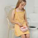 Girl's Dress, Mini Checkered Dress Sleeveless for Girl, Summer Gingham Sling Strap Sundress Age 4-13 (Yellow)