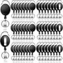 50 Pack Heavy-Duty Retractable Badge Holders with Carabiner Clip and Key Ring, Black ID Badge Reel for Office, ID Card Holder and Key Chain