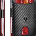 Gostwo Slim Wallet for Men RFID Minimalist Front Pocket Bifold Wallet ID Window Card Case with Money Clip Thin Credit Card Holder Gifts for Him (Carbon Black & Red)