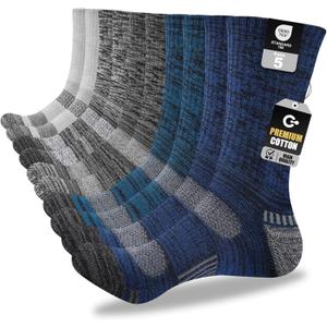 Mens Cotton Boot Crew Socks, 5 Pairs Full Cushion Socks Moisture-Wicking & Reinforced for Work Hiking Walking Outdoor (10-13, Multicolor)