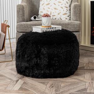 Asuprui Pouf Ottoman Floor Pouf Cover Ottoman Foot Rest NO Filler 20x20x12 Inches Round Poof Seat Floor Bean Bag Chair Foldable Floor Chair Storage for Living Room Bedroom Cover ONLY Black