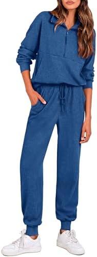 PRETTYGARDEN Women's Fall 2 Piece Lounge Sets Zip Up Sweatshirt Jogger Pants Sweat Track Suits Travel Outfit Winter Clothing, L