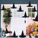 Halatool 24 Pcs Halloween Witch Hats, Black Hanging Witches Hat with 98 Feet Hanging Rope, Witch Costume Accessories Floating Hats for Halloween Party Indoor Outdoor Decoration (L)