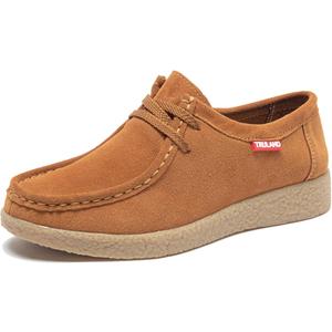 TRULAND Leather Oxford Shoes for Women - Suede Lace Up Moc Toe Low Platform Flat Wallabees Shoes, U.S 7.5
