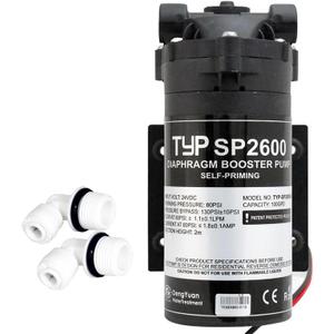 TYP SP2600 Diaphragm Booster Pump, Self-Priming, 80PSI, 1.1 GPM, 24VDC, 2 lbs