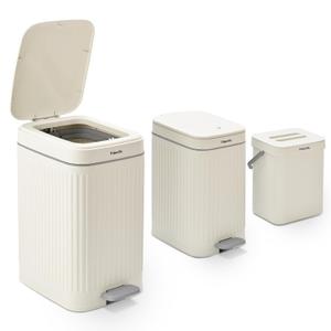 Pukomc 3 Pack Bathroom Trash Can with LidSmall Trash Cans Bedroom3.7 Gallon Slim Soft Close Garbage CanStep Wastebasket Container Trash Bin for Office Bedroom Kitchen Living Room (Beige) Pukomc 3 Pack Bathroom Trash Can with LidSmall Trash Cans Bedroom3.7 Gallon Slim Soft Close Garbage CanStep Wastebasket Container Trash Bin for Office Bedroom Kitchen Living Room (Beige)