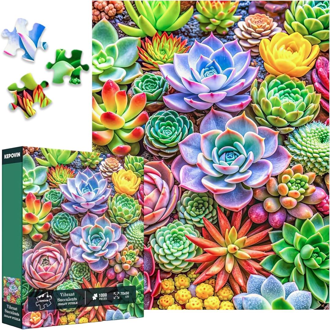 Vibrant Succulents Jigsaw Puzzles for Adults 1000 Pieces Puzzle Clearance Challenging Adult Puzzles 1000 Pieces Perfect for Game Nights Finished Size is 27.5 x 19.6 inch