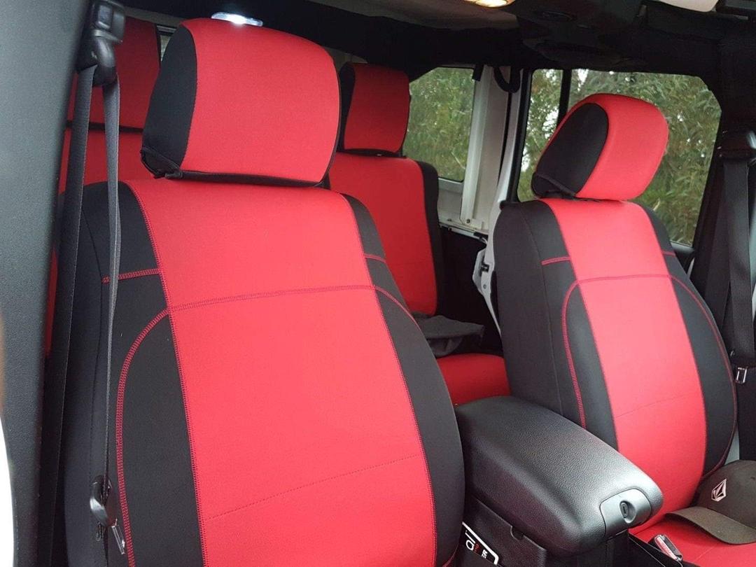 GEARFLAG Neoprene Seat Cover Custom fits Wrangler JK 2/4 Doors 2007-18 Red on Black Color (Front Pair Seats only) (No Side airbag)