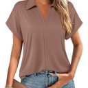 Vivilli Business Casual Tops for Women Ladies Collared Shirts Short Sleeve Tunic Blouses Summer Polo Tshirts 2022 Fashion Women's Office Clothes Flattering Tops Mocha M
