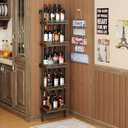 5-Tier Freestanding Racks: 50 Bottles Rack Shelf Wall Mounted with Fences, Wines Bottle Holder Display Shelf, Storage for Kitchen, Dining Room, Bar, Wood, 17.28''L x 7.95''W x 68.5''H