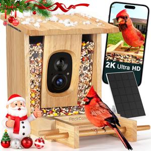 PeckCam Bird Feeder with Camera - 4MP 2K Live AI Bird Species Identification Instant Arrival Alerts - Smart Cameras Birds Feeders Solar Powered Birdwatching Gift for Birdlover Mom Dad, 2.4GHz WiFi (Burlywood)