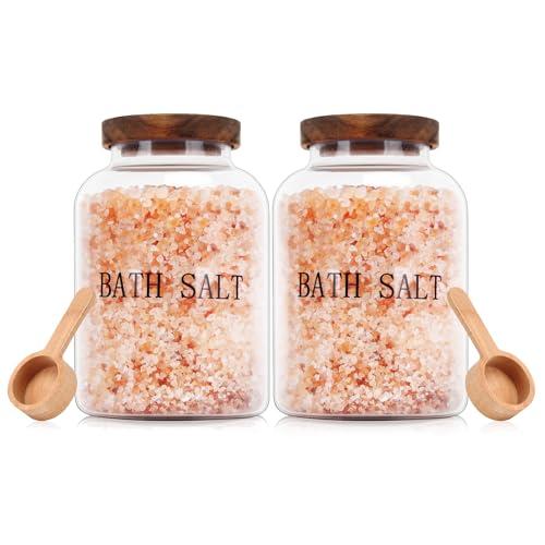 BKYFPQ 2Pcs 74 oz Glass Bath Salts Jar,Bath Salt Container with Wooden Lid and Scoop,Bathroom Organizers and Storage,for Bathroom Bath Decor,Home Decor,Bathtub Accessories for Women