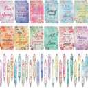 Maritown 48PCS Bible Verse Pens with Christian Notepads Inspirational Quotes Pens Flower Scripture Ballpoint Pens for Women Student Religious Easter Gifts for School Office (Gouache Flowers, 48)