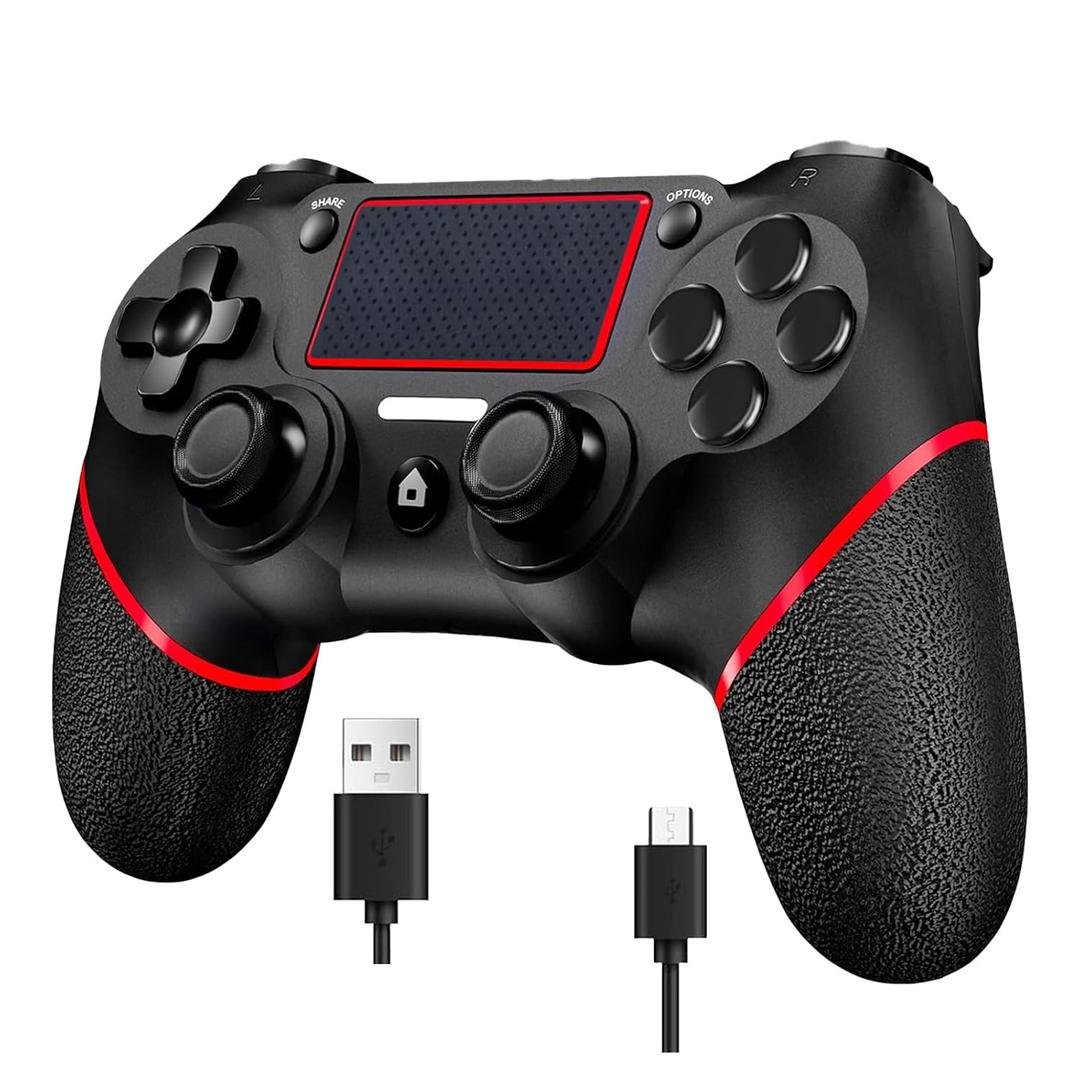 Wireless Controller for Ps4 Controller Compatible with PS4/Slim/Pro/Windows PC,with Touchpad/Vibration/Built-in Speaker&3.5mm Headphone Jack/Six-axis Motion Control/USB-C Charging Cable,Black Red