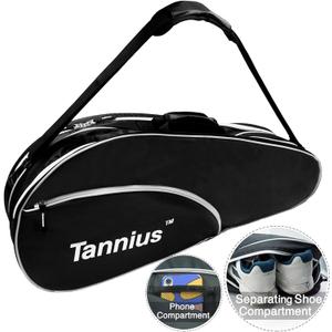 Tennis Racket Bag (3-5 Racquet), with Shoe & Phone Compartment and Protective Pad, Super Roomy and Lightweight Racquet Bag for Tennis, Badminton (Black)