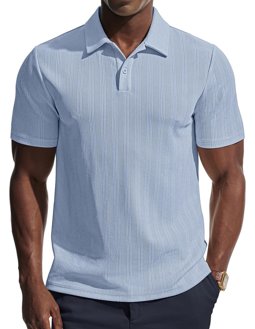 Men Polo Shirts Casual Classic Knit Shirts Short Sleeve Collared Business Polo Shirts Light Blue (XXL)