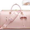 Garment Bags for Travel, Convertible Suit Travel Bag for Women, Fashion & Cute Carry On Garment Bag w/Shoes Pouch, 2 in 1 Foldable PU Leather Hanging Duffle Bag, Single-Zipper Design, Pink