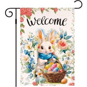 3 x Welcome Easter Garden Flag Seasonal Garden Flags Easter egg bunny garden flag Flower rabbit easter garden flag 12x18 double sided outdoor Welcome Yard Outdoor Flag
