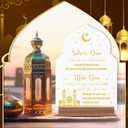 DoubleFill Acrylic & Wood Ramadan Decorative Table Sign, 6.6 x 9.8 inches, White, Modern Style, Islamic Tabletop for Desk Shelf Living Room
